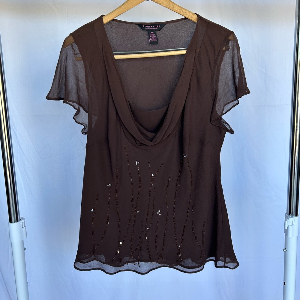 Vintage 90’s/Y2K Brown Silk Blouse & Skirt Set size 16W